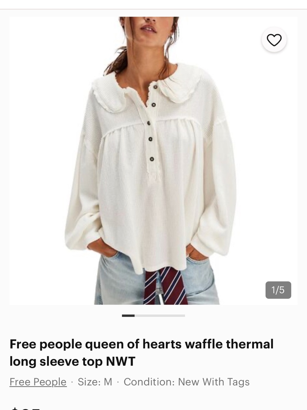 Free People Waffle Thermal Button-Front Top - White